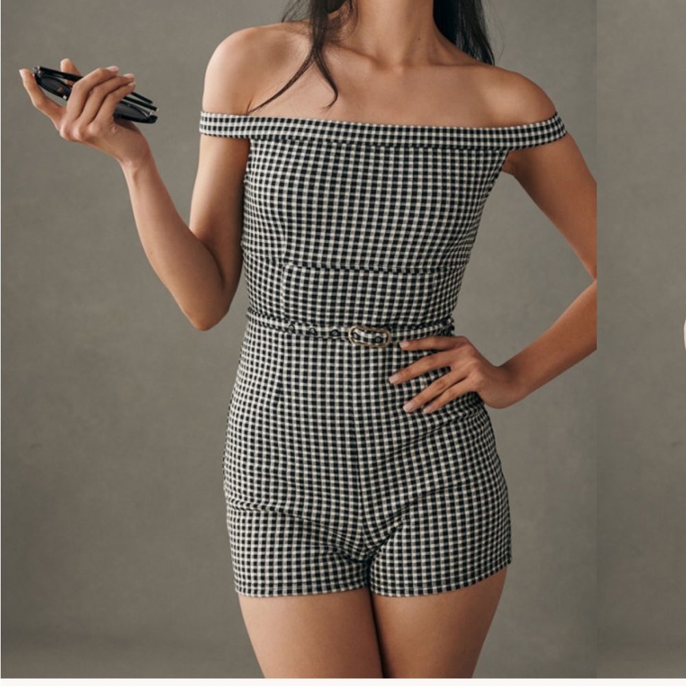Anthropologie Maeve Black and White Gingham Romper